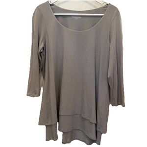 J.Jill Pure Jill Elliptical Layered Top Light Gray Women's Size M‎ 3/4 Sleeve